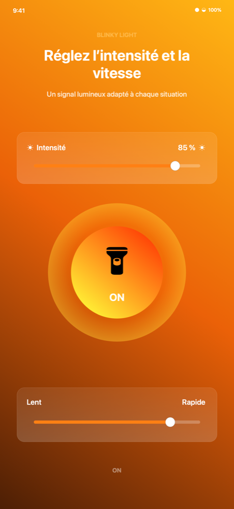 Blinky Light active sur iPhone, avec réglages d’intensité et de vitesse